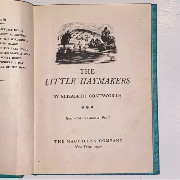 Vintage Teal Antique Old Kids Book Farmhouse Rustic Cows Little Haymakers Accent - Picture 9 of 16